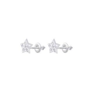 Silver star crystal screw back earrings - Crystal 5609232434086
