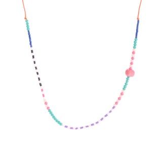 Cord necklace with colored beads and pompom 5609232457306