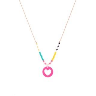 Cord necklace with heart pendant and colorful beads 5609232457252