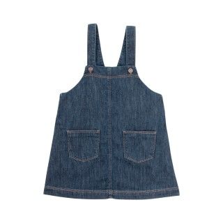 Celina pinafore for girl in cotton denim 5609232876343