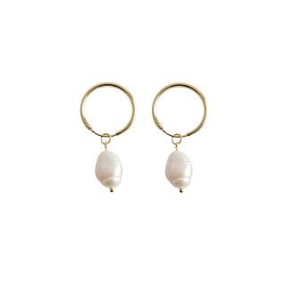Silver hoops with iregular pearl