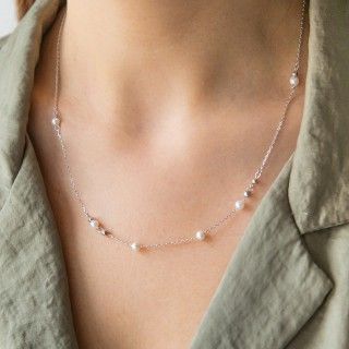 Colar prata prolas e bolinhas