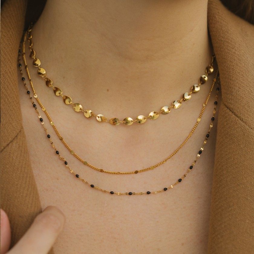 Golden chain necklace with hammered stainless steel effect