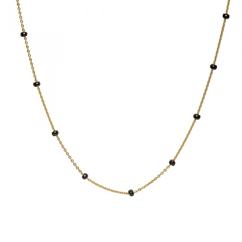 Golden stainless steel necklace with large black beads