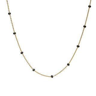 Golden stainless steel necklace with large black beads