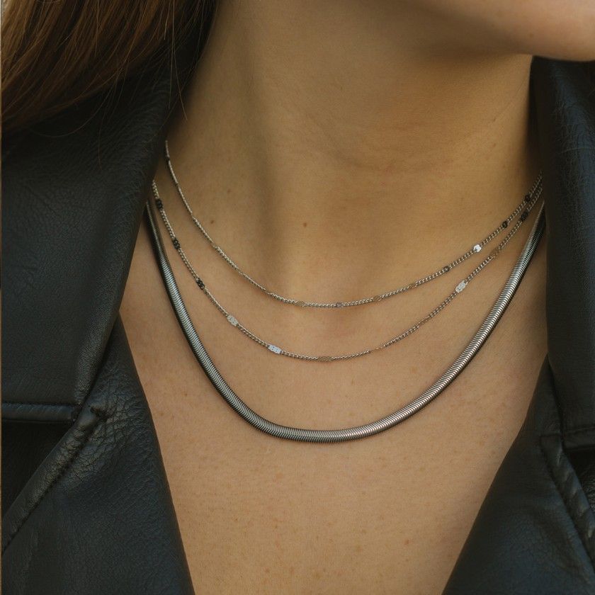 Silver stainless steel necklace with crushed chain