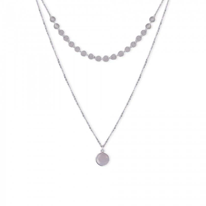 Necklace in silver 925 double flat plates and round pendant
