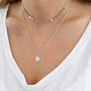 Necklace in silver 925 double flat plates and round pendant