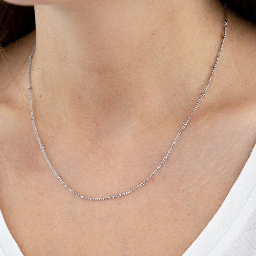 Silver stainless steel necklace with beads