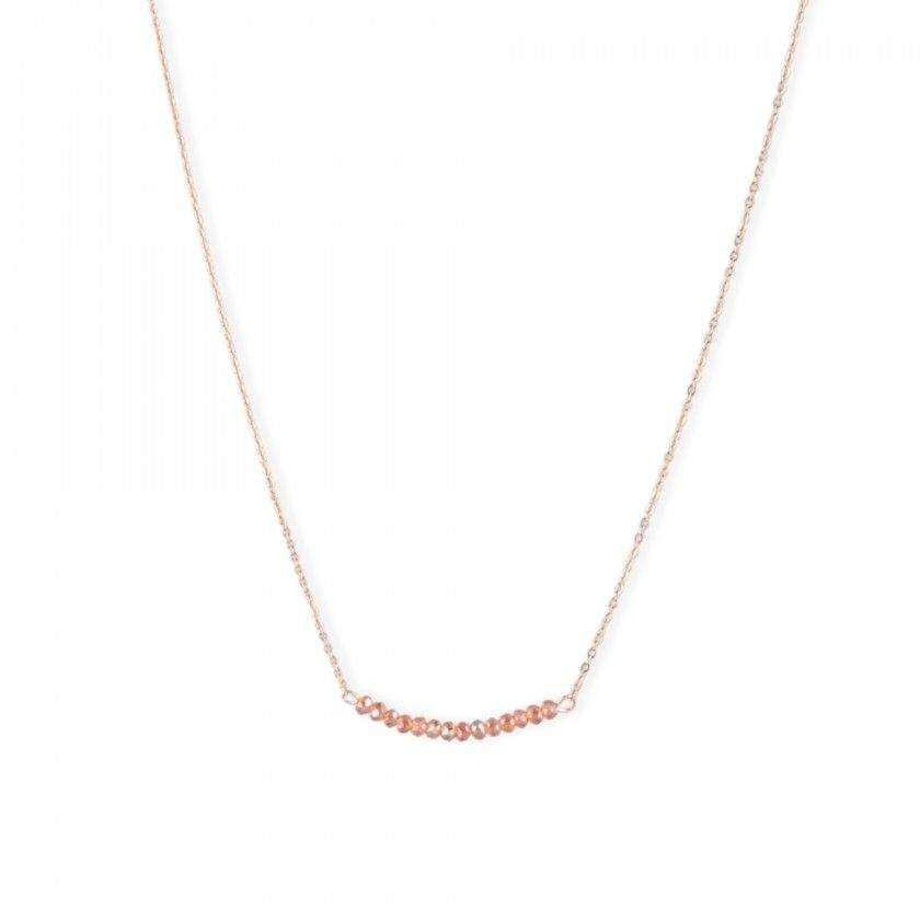 Golden stainless steel necklace with pink beads