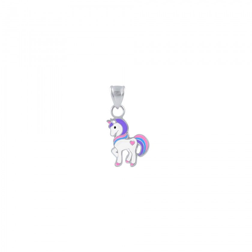 Rainbow unicorn silver pendant
