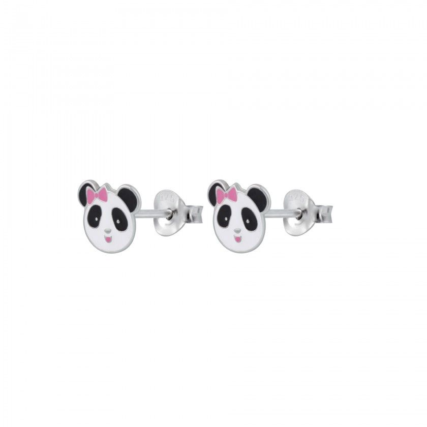 Silver panda stud earrings