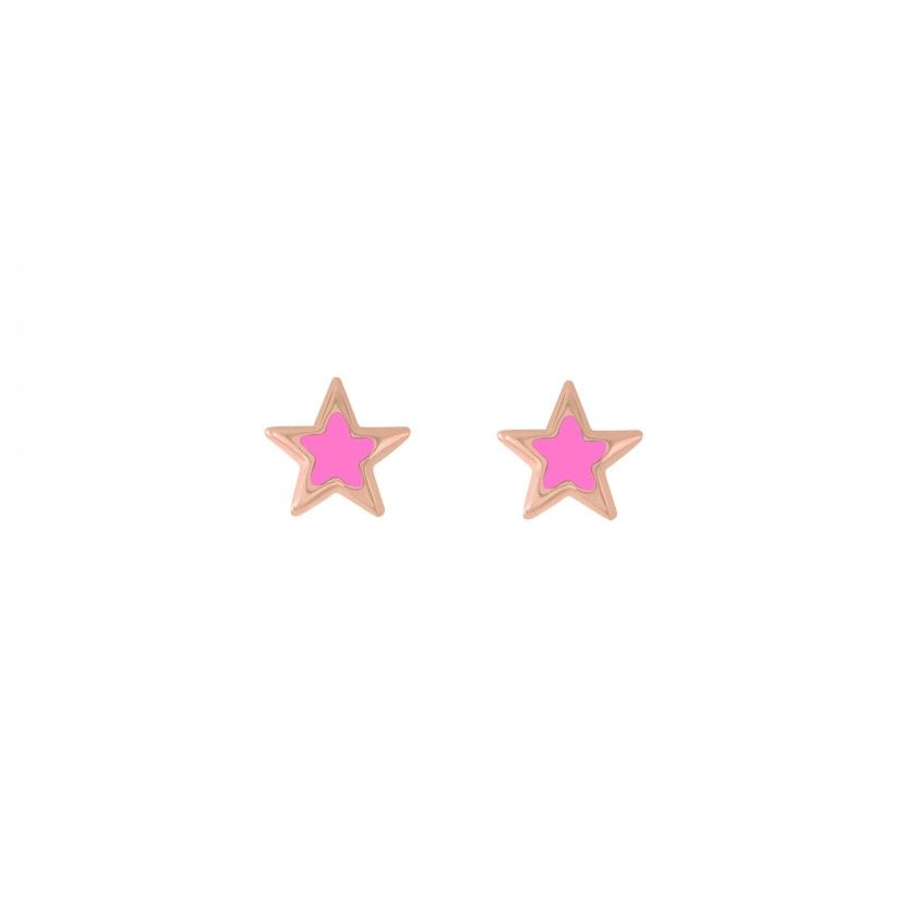 Brincos prata dourada rosa estrela fushia