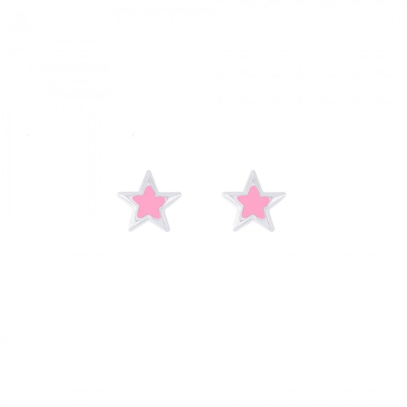 Brincos prata estrela rosa