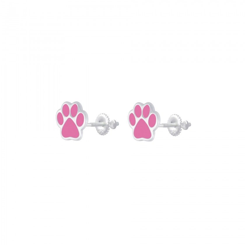 Silver paw print screw back earrings