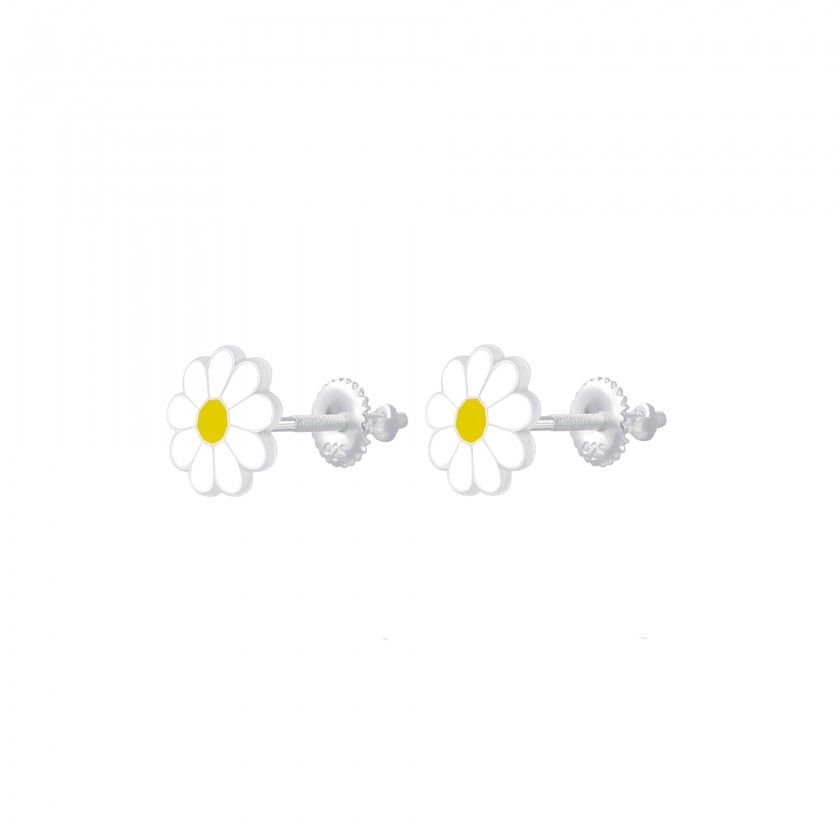 Silver daisy screw back earrings