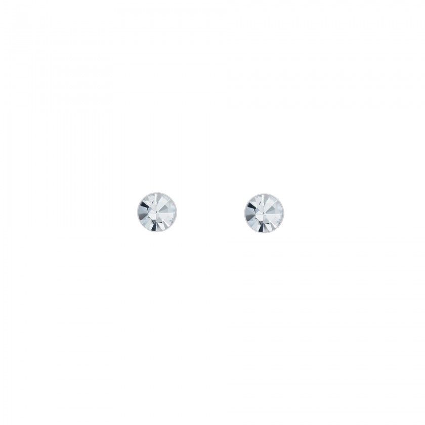Round crystal silver screw back earrings - Crystal