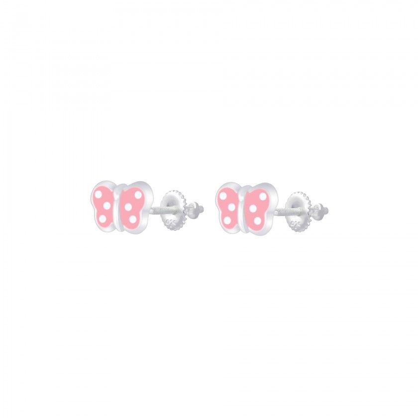 Brincos prata borboleta pintas rosa rosca