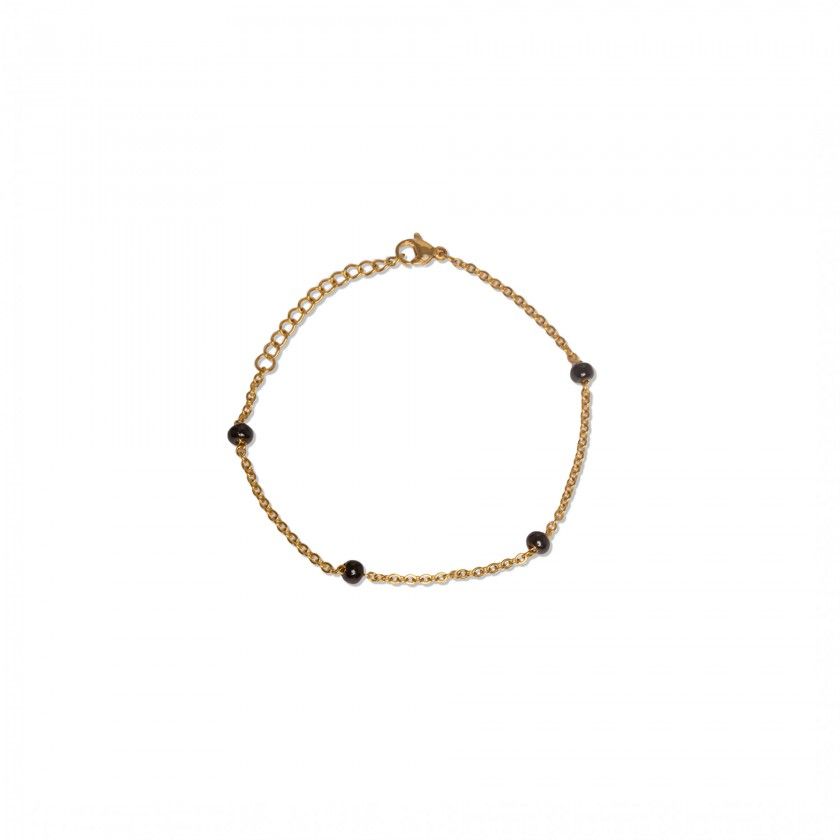 Golden stainless steel bracelet with black beads