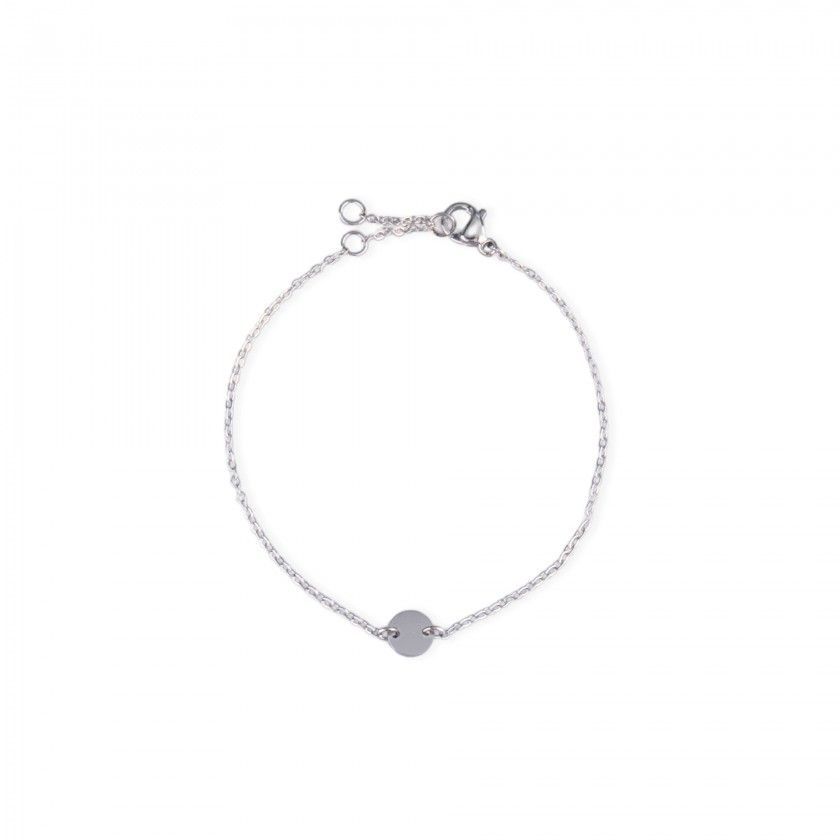 Silver stainless steel bracelet with small round plate