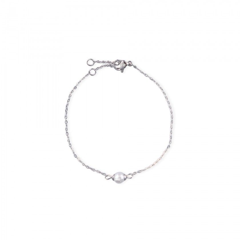 Silver stainless steel bracelet with pearl