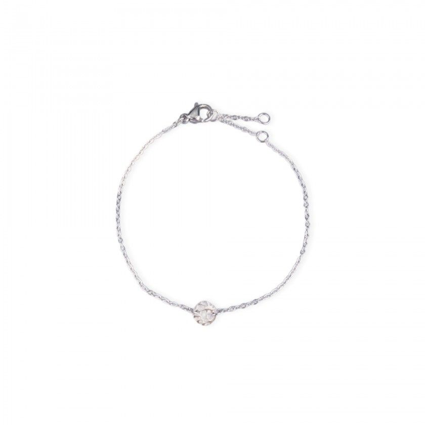 Silver stainless steel bracelet with embossed round plate