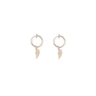 Golden hoop earrings with stainless steel wing pendant