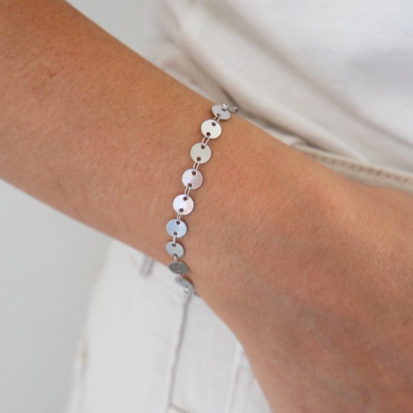 Stainless steel bracelet with silver plates