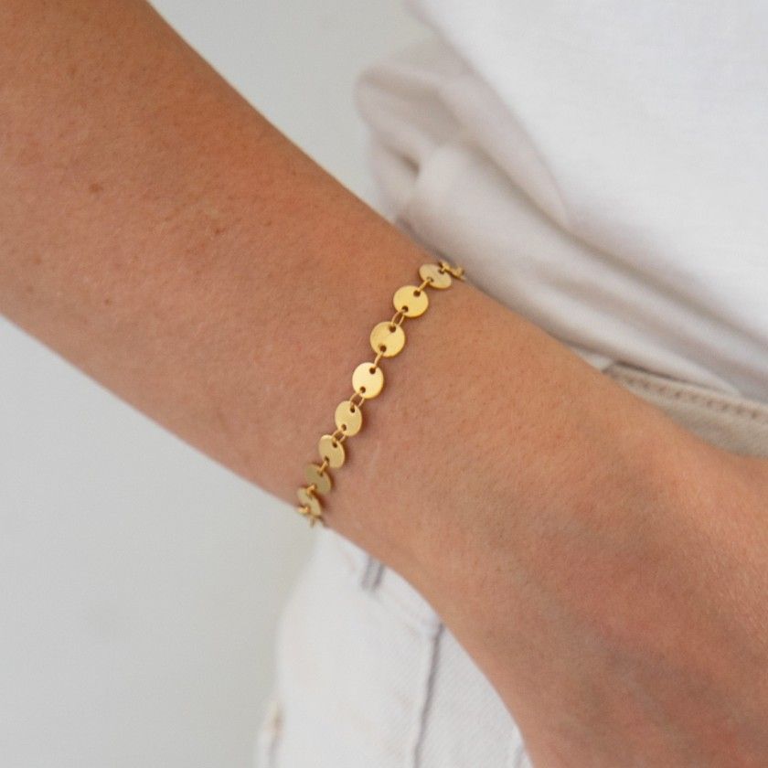 Stainless steel bracelet with golden plates