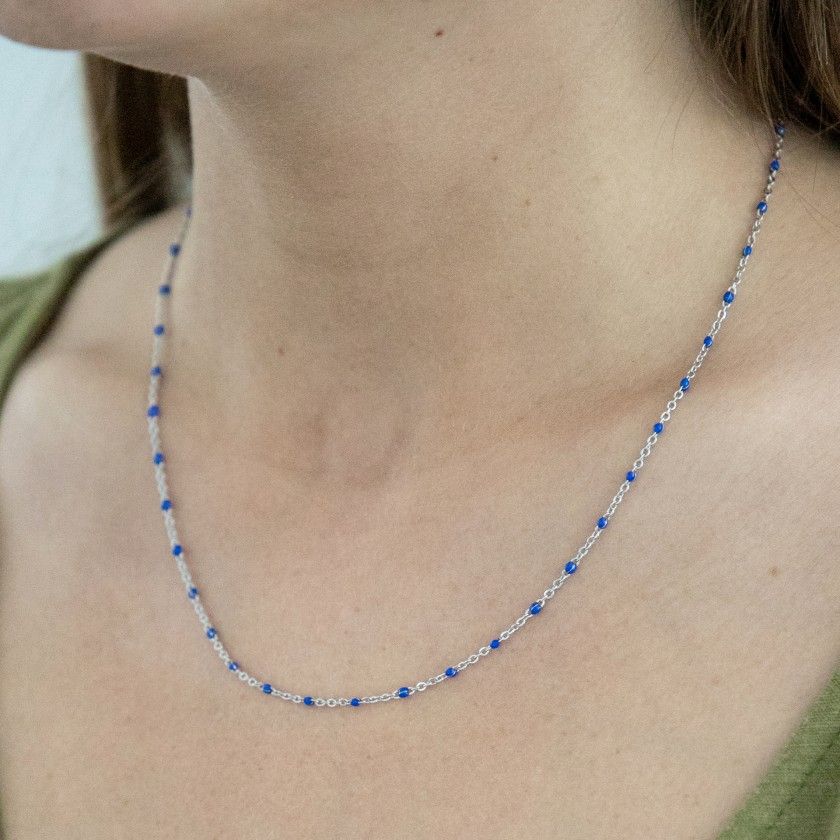 Silver steel necklace with beads