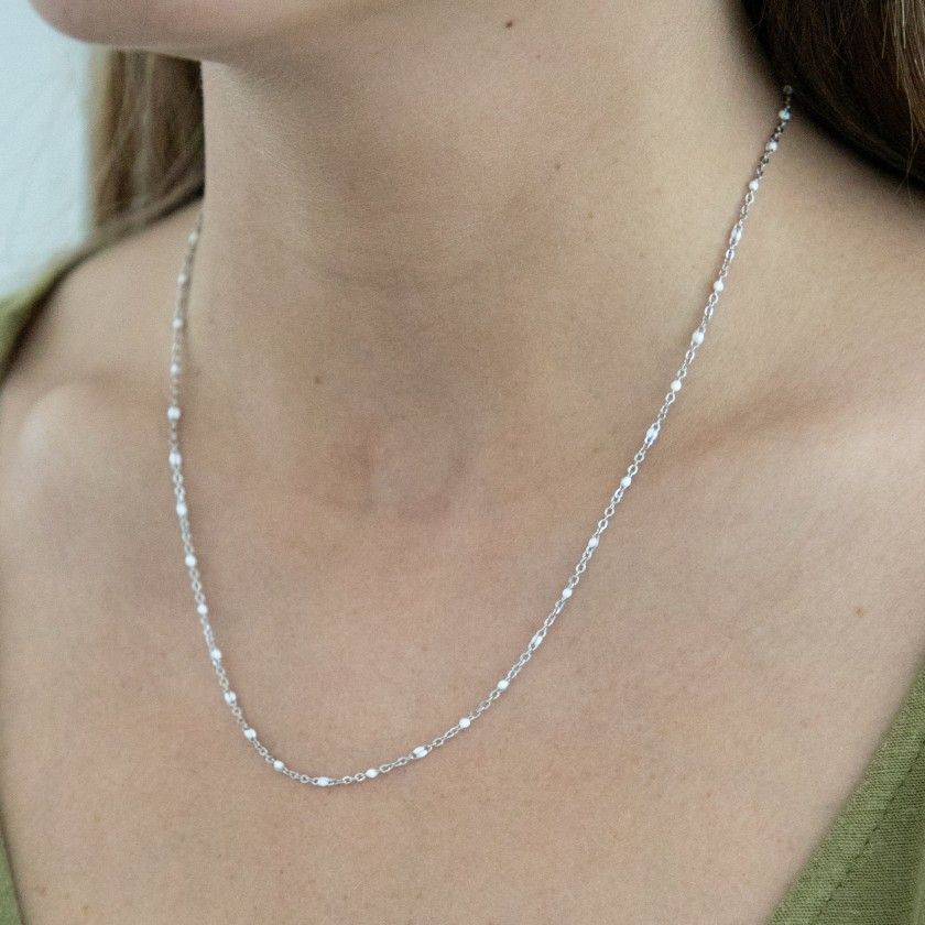 Silver steel necklace with beads