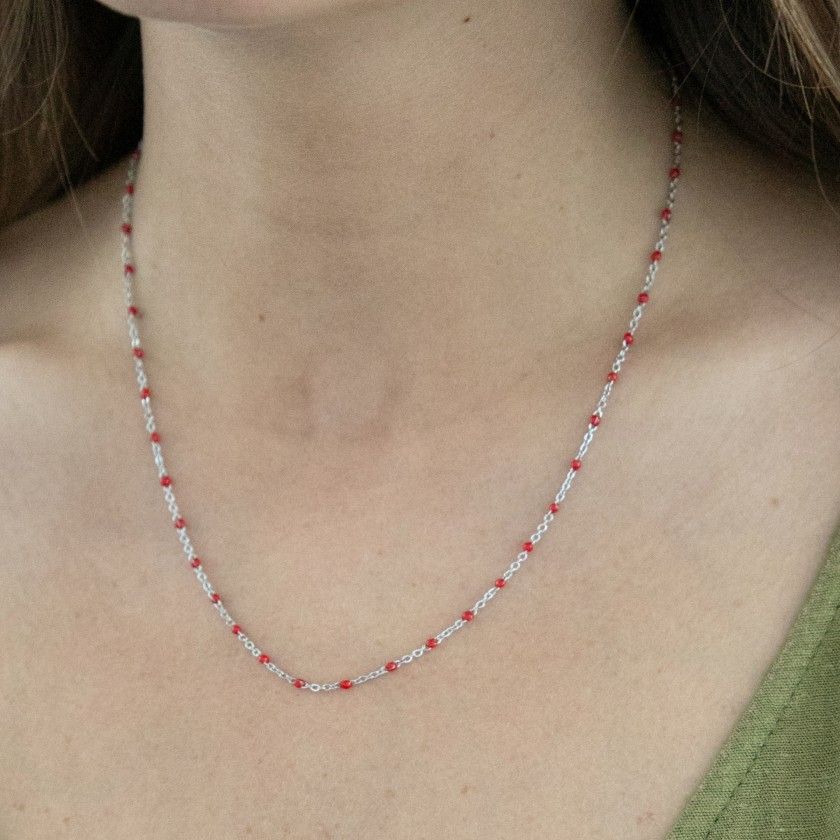 Silver steel necklace with beads