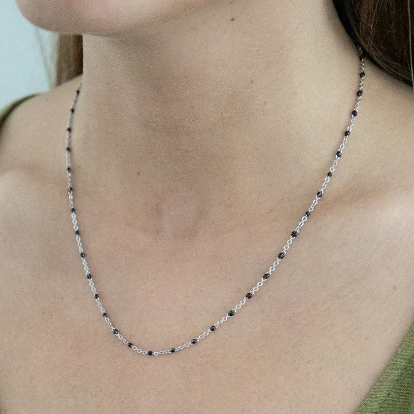 Silver steel necklace with beads