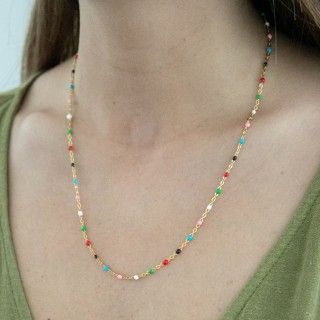 Golden steel necklace with colored beads Golden steel necklace with colored beads