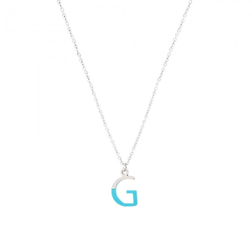 Silver steel letter G necklace