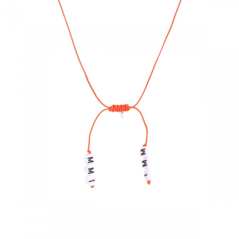 Cord necklace with colored beads and pompom