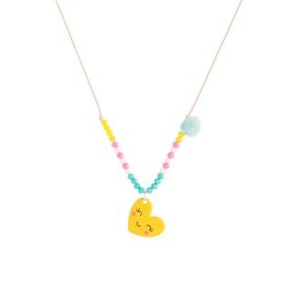Cord necklace with heart pendant and colored beads