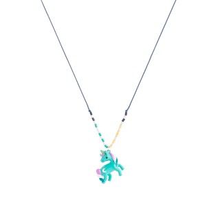 Cord necklace with unicorn pendant and colorful beads