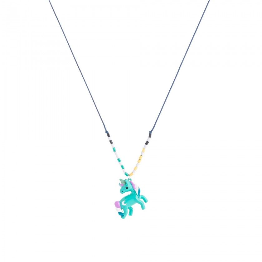 Cord necklace with unicorn pendant and colorful beads