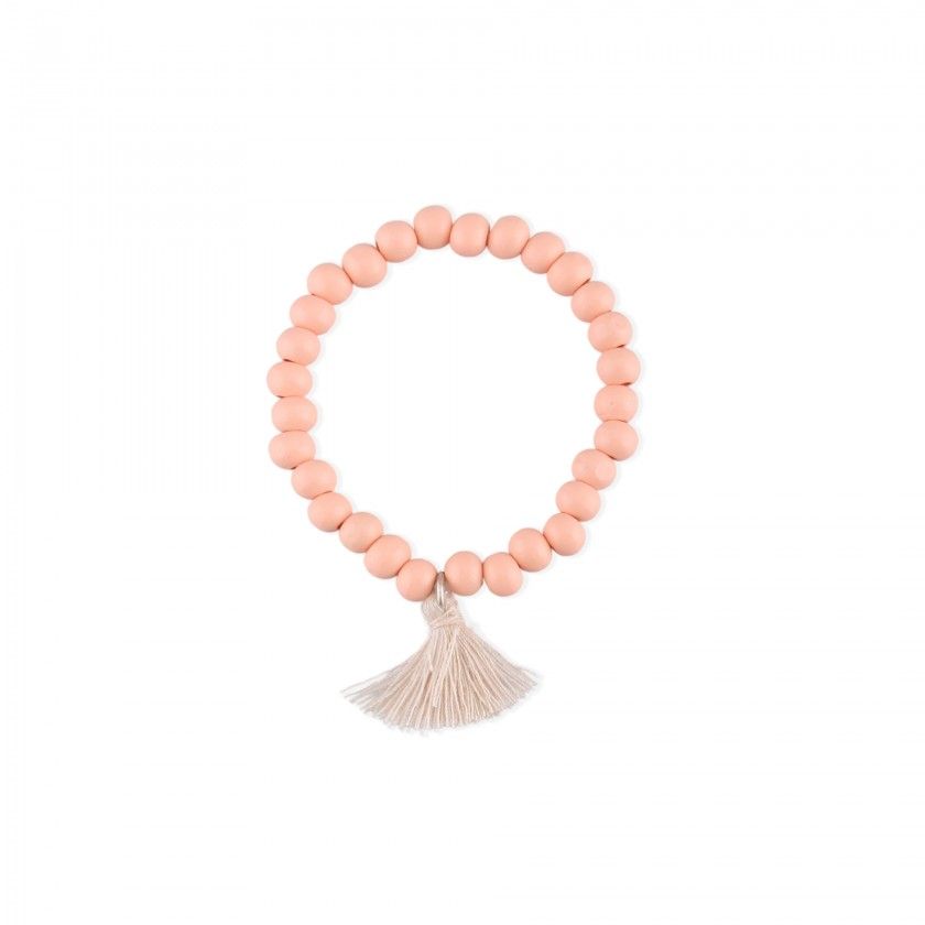 Elastic bracelet with beads and pompom