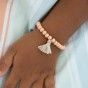 Elastic bracelet with beads and pompom