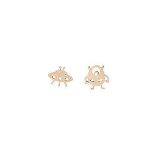 Gold UFO and alien steel earrings