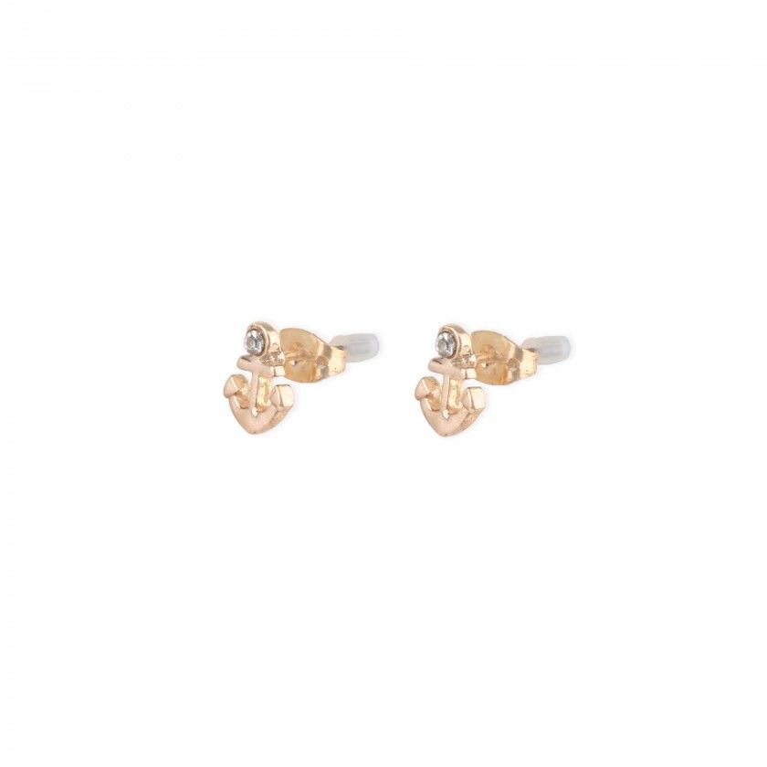 Golden anchor brass earrings