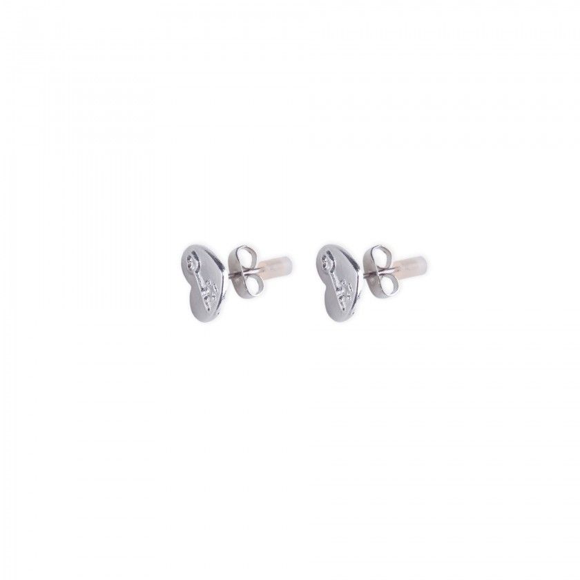 Brass heart earrings with silver key