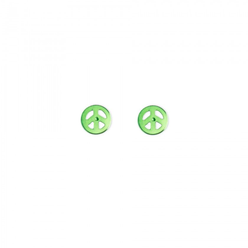 Brass green peace symbol earrings