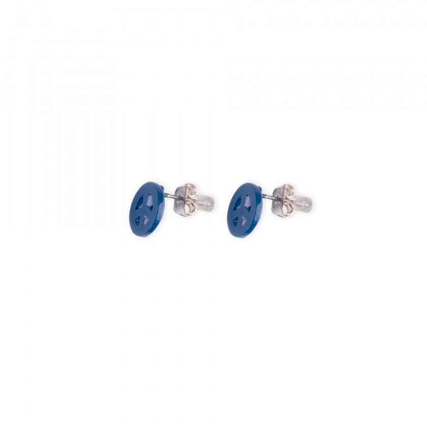 Blue peace symbol brass earrings
