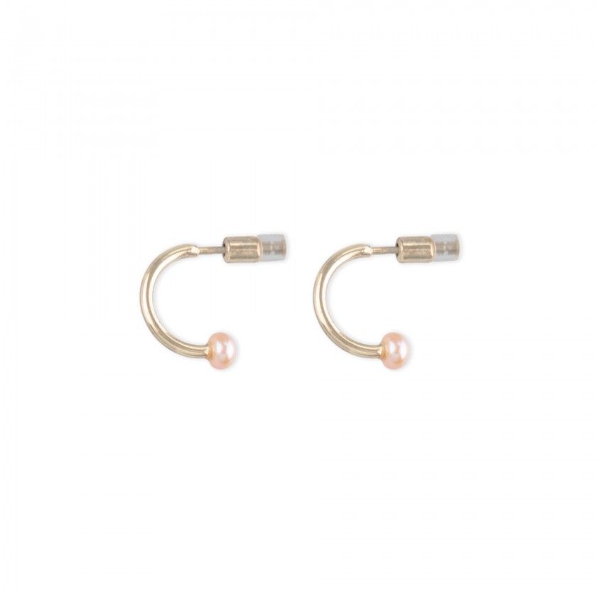 Pink Pearl Half Hoop Earrings