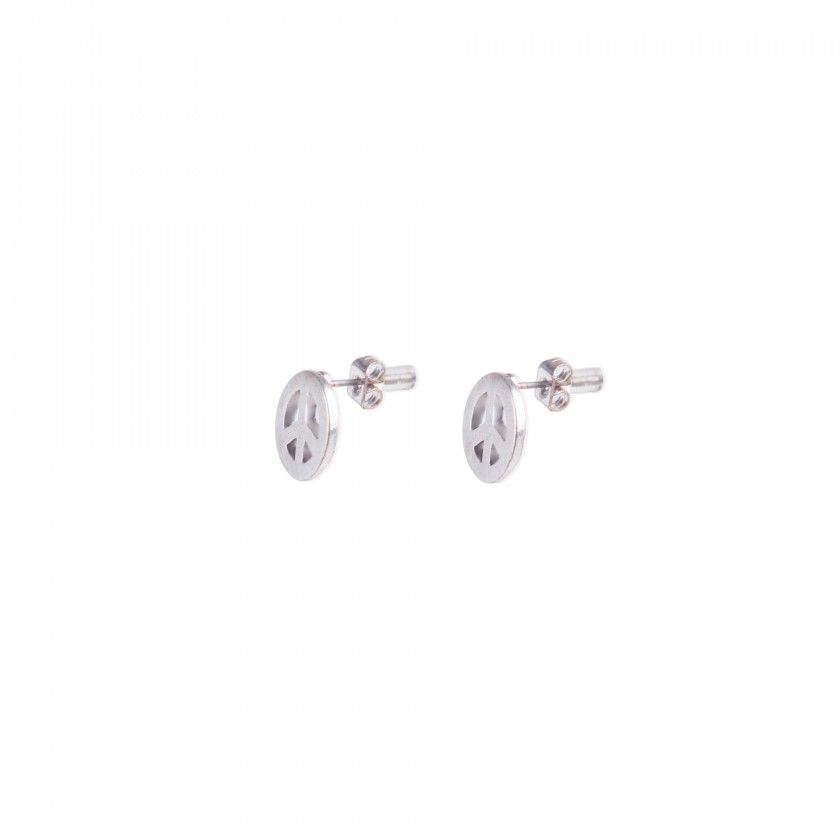 Silver peace symbol brass earrings