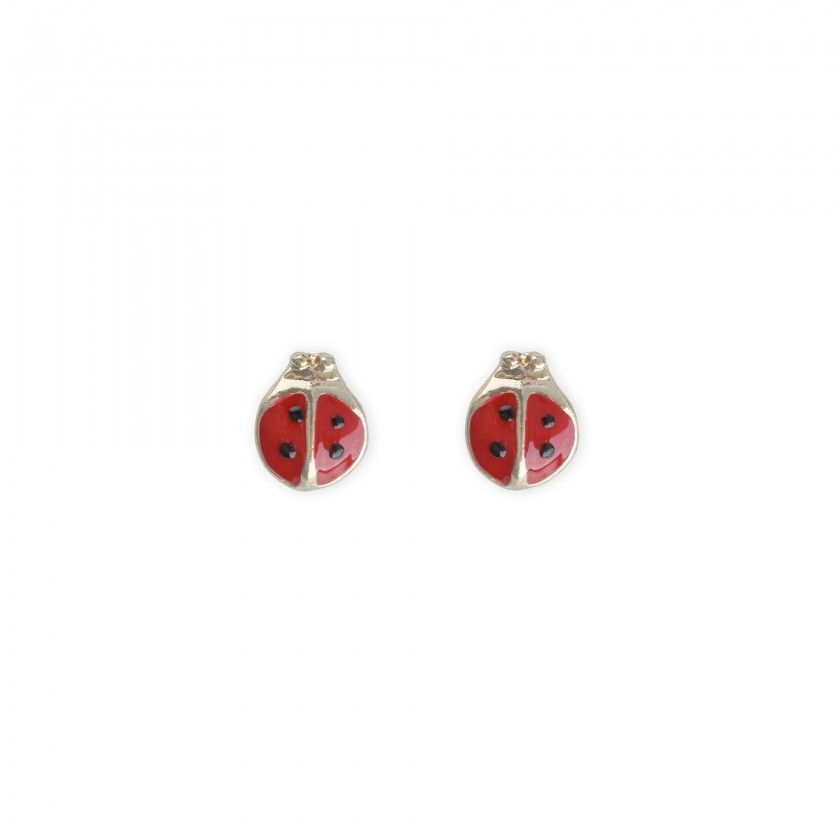 Red ladybug brass earrings