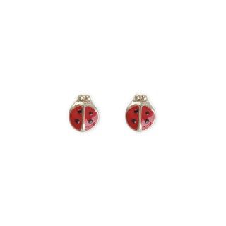 Red ladybug brass earrings